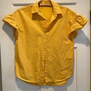 Madewell Yellow Stripe Flutter Sleeve Button Top XS